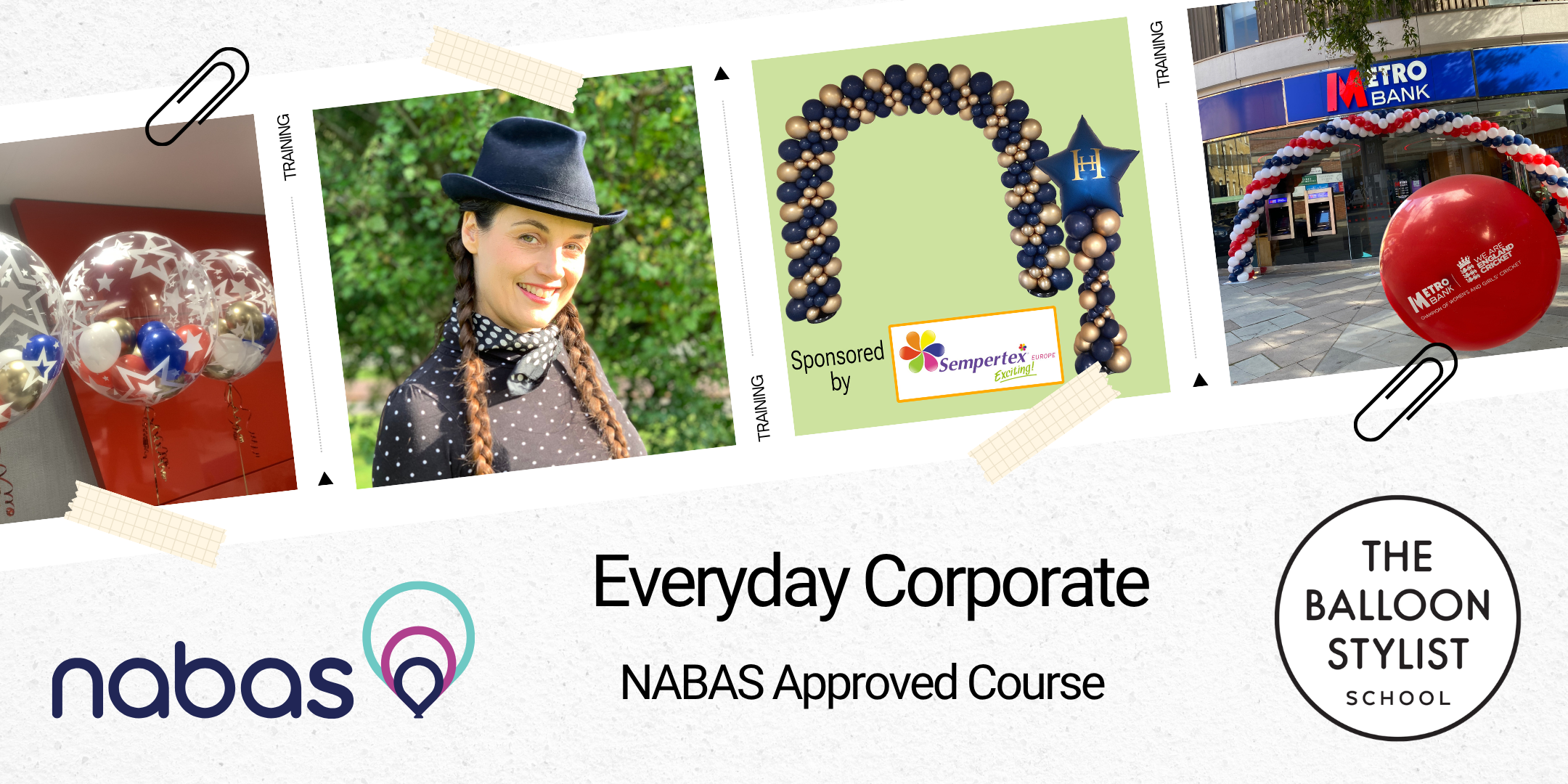 Corporate balloon arches, branded displays and street installations from the NABAS Approved Everyday Corporate training course, London.
